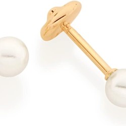 Brinco Rommanel 520190 Banhado Ouro Pérola 4 Mm Tarraxa Baby Cor Dourado