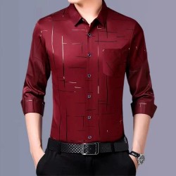 Camisa Masculina Dom em Seda Gelo e Poliéster Manga Larga