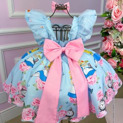 Vestido Temático Estampado - Alice no Pais das Maravilhas  