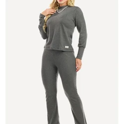Conjunto Inverno Canelado Cotelê Flare Mescla
