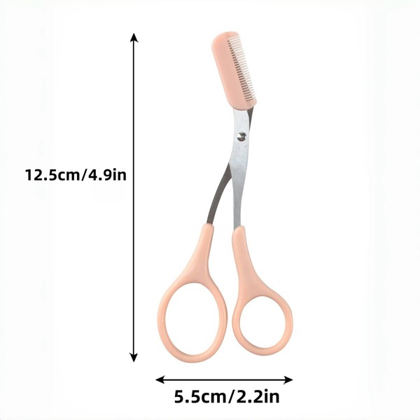 Tesoura rosa para aparar sobrancelhas com pente embutido - aço inoxidável, ferramenta de aliciamento precisa, criando sobrancelhas perfeitas