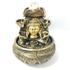 Fonte de Água Resina rosto Buda com bola 6 quedas - P
