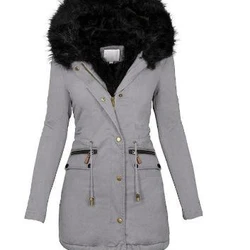 casaco parka outono inverno gola de pele com capuz de ziper