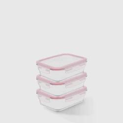 Kit com 3 Potes de Vidro Herméticos Retangulares 1,5L Invicta