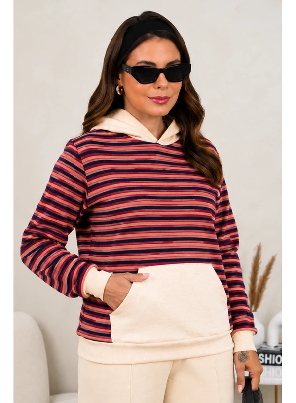 Conjunto Calça Moletom com Casaco Moletinho Listra