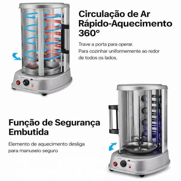 Churrasqueira Grill Rotisserie com Temperatura Ajustável, 1500W