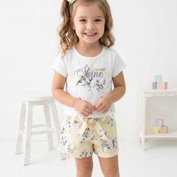 17176  CONJUNTO BLUSA  SAIA  FLORAL AMARELO PETIT CHERIE