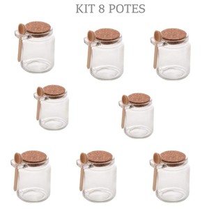 Kit 8 Potes Temperos Com Tampa Rolha e Colher