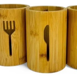 Kit Porta Talheres Bambu 3 Peças