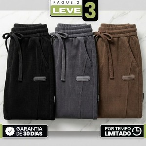 [Pegue 2, Leve 3!] Calça Rizon Masculina em Veludo Cotelê de Modelagem Jogger com Ajuste Frontal e Emblema Emborrachado