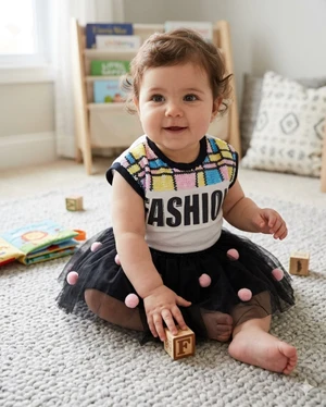 17158 CONJUNTO FASHION BLUSA SAIA TULE PRETO PETIT CHERIE
