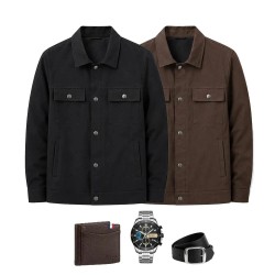 Jaqueta Masculina Montero em Algodão e Poliéster Interior Forrado e Bolsos Superiores +BRINDES: Relógio, Cinto e Carteria