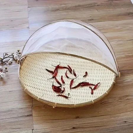 CestFresh - Cesto de Bamboo Com Cobertura de Tela Retrátil Protetor de Alimentos - Entrega Grátis