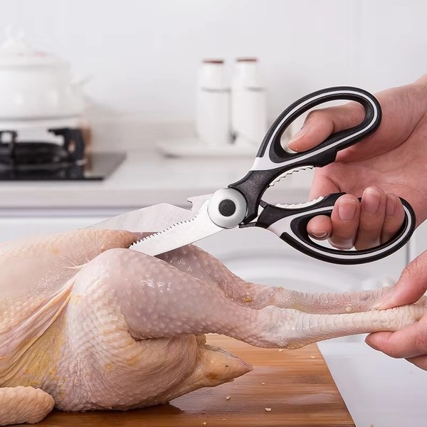 Tesoura de cozinha multifuncional doméstica, corte de peixe, legumes, assado, osso de frango, tesoura de aço inoxidável