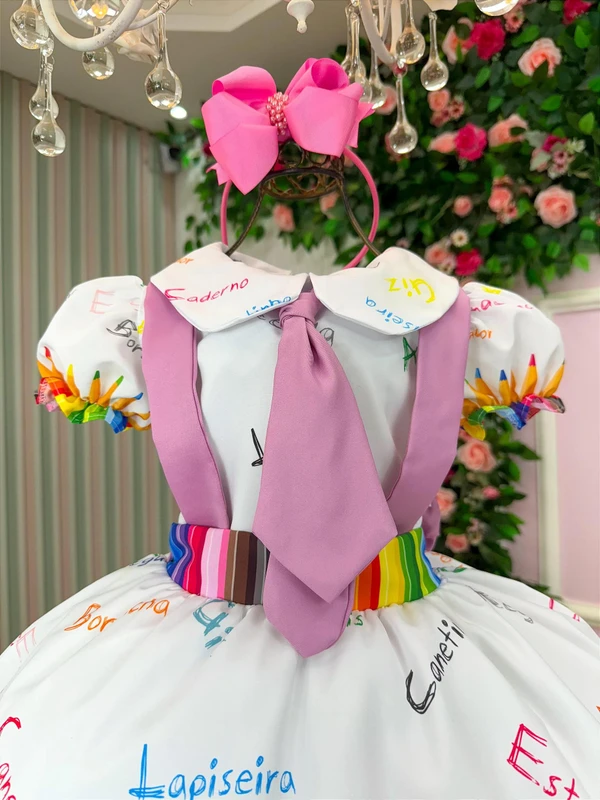 Vestido Temático - Aquarela Abc - Branco 