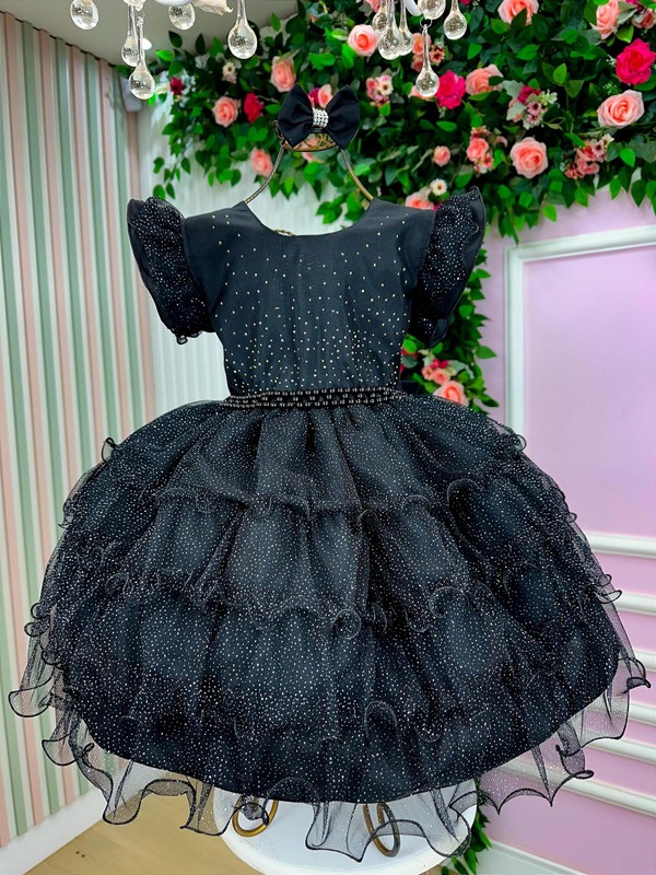 Vestido Luxuoso Babadinho - Preto Brilhante