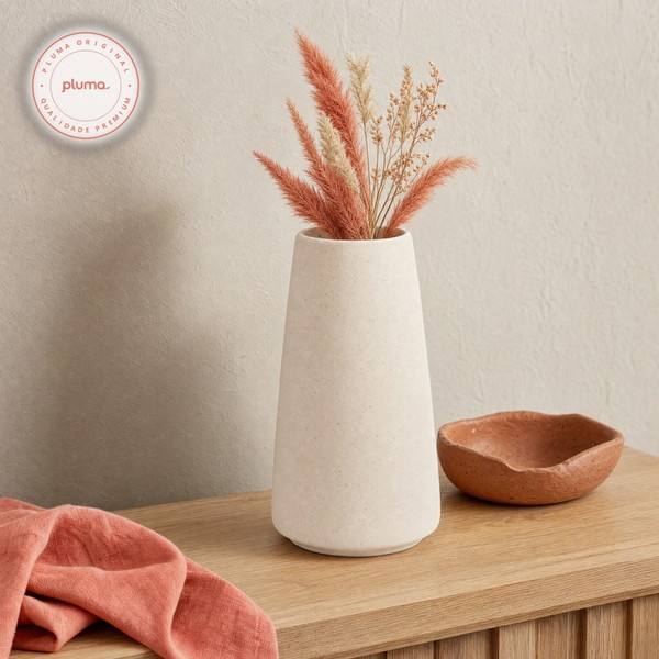 Vaso de Cerâmica Mikonos Cilindrico Branco 19cm
