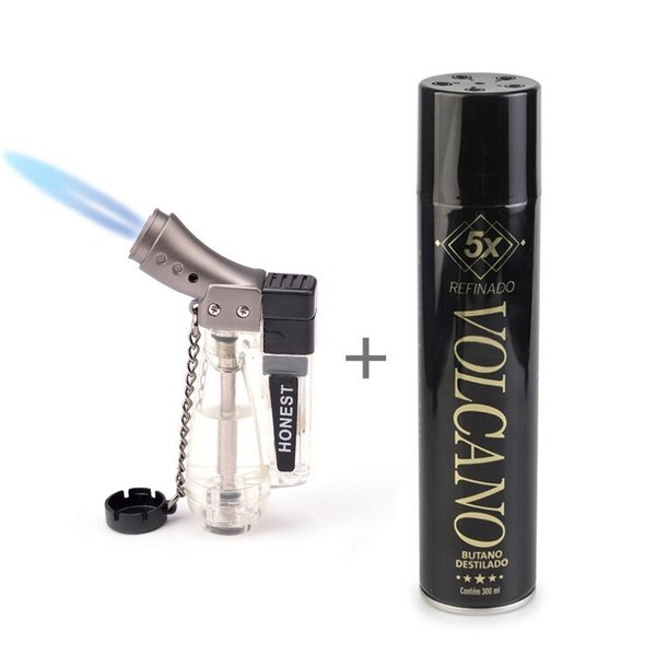 Kit Isqueiro Maçarico Honest 185 Transparente + Gás