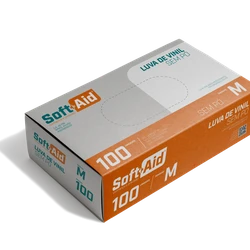 Luva de Vinil Sem Pó - 100 unidades - Tamanho M - Soft Aid