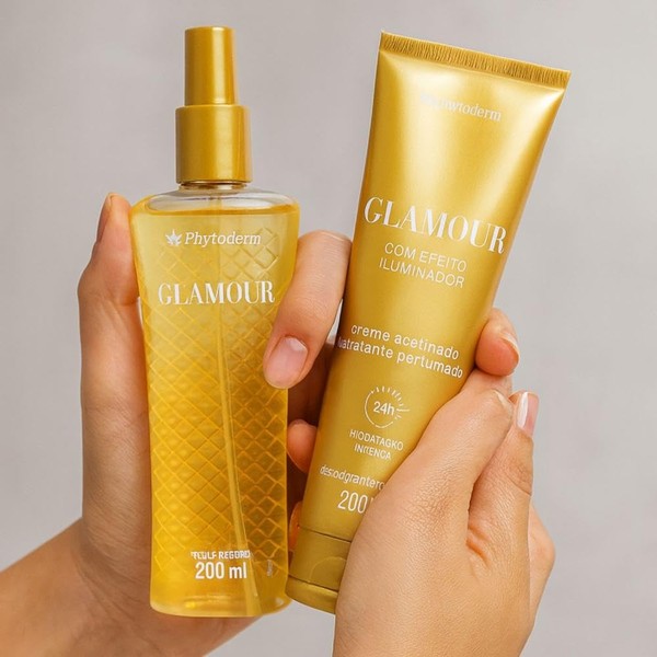 Kit Deo Colônia Body Splash 200 ml Creme Acetinado 200 gr Phytoderm Glamour
