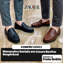 [COMPRE 1 LEVE 2] Mocassins Sociais em Couro Bovino Respirável