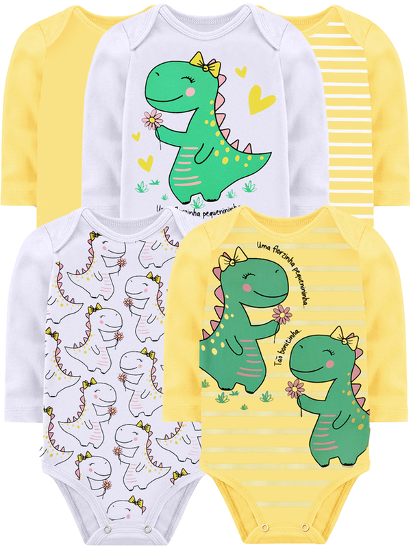 KIT BODY BEBÊ 5 PEÇAS RIBANA DINOSSAURO