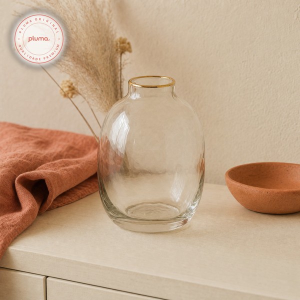Vaso de Vidro com Borda de Ouro G 15cm