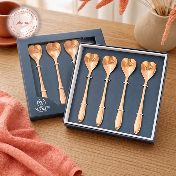 Conjunto 4 Colheres Aço Inox P/Chá Heart Dourado