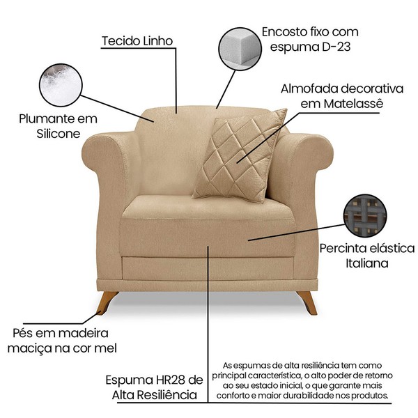 Poltrona Abruzzo Linho Dourada