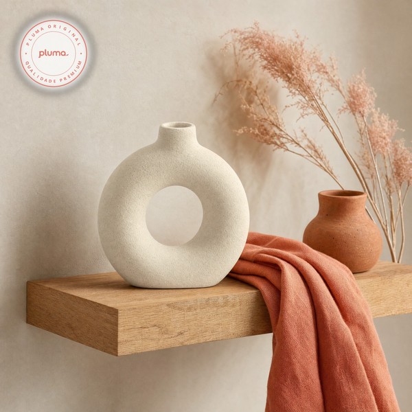 Vaso de Cerâmica Mikonos Redondo Branco 16cm