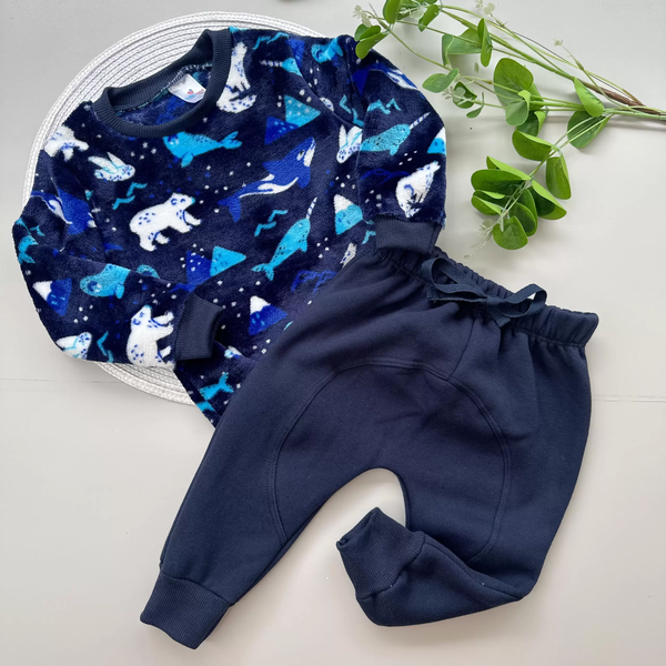 Conjunto com Calça Azul Estampado Urso Polar