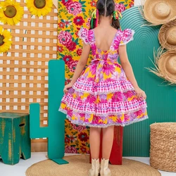 Vestido Junino – Estampado Florida - Lilás C/Rosa