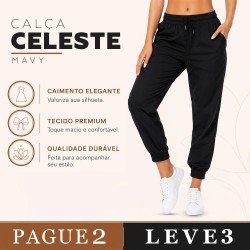 [LEVE 3 PAGUE 2] Calça Feminina Celeste em Seda Gelo e Elastano (Charme Moderno!)