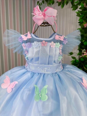 Vestido Luxo Bordado com Aplicações - Jardim Encantado Azul