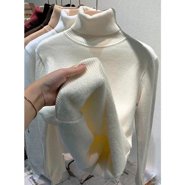 Suéter Peluciado Gola Alta Feminino,elastico,grossa,quente,casual,basico,solida,moda inverno