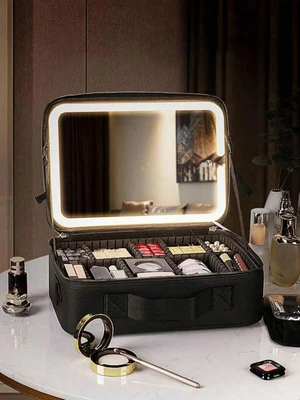 Necessaire Perfeita Para Viagem Com Espelho e Iluminação