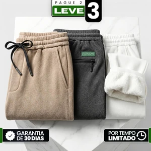 [Leve 3, Pague Só 2!] Calça Kodiak Masculina em Malha Canelada de Alta Densidade e Forro de Pelúcia Densa de Blindagem Térmica com Bolsos em Zíper
