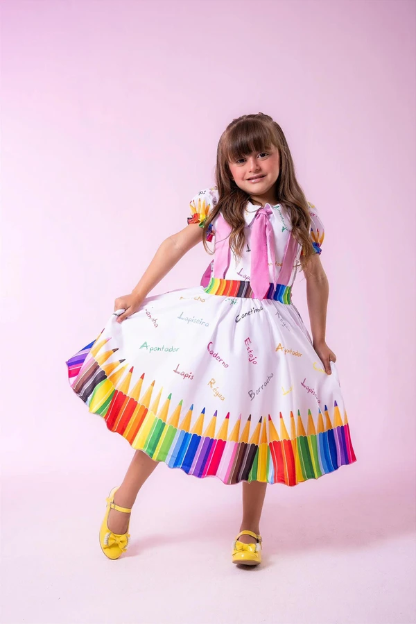Vestido Temático - Aquarela Abc - Branco 