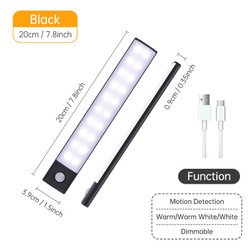 Sensor de movimento sem fio LED Night Light, USB lâmpada recarregável, armário, armário, armário, sob retroiluminação, cozinha