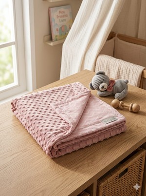 COBERTOR DOTS ESTAMPADO CHEVRON ROSA ANTIGO LAÇO BEBE