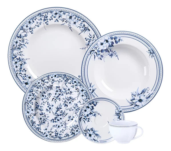 Aparelho De Jantar 20 Peças Tramontina Azzura Em Porcelana Decorada 2 Cor Branco