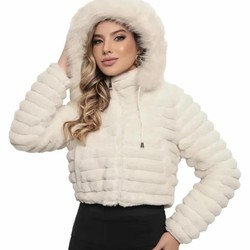 Jaqueta Puffer Teddy Feminina Forrada com Capuz Removível