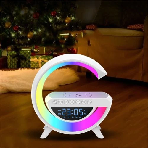Luminária Inteligente G Speaker 5 em 1 Bluetooth Carregador Sem Fio e Relógio