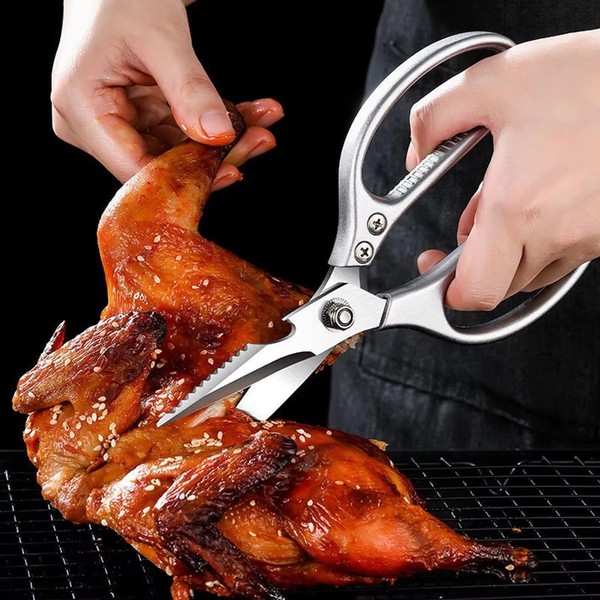 Tesoura de cozinha multifuncional doméstica, corte de peixe, legumes, assado, osso de frango, tesoura de aço inoxidável