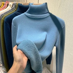 Suéter Peluciado Gola Alta Feminino,elastico,grossa,quente,casual,basico,solida,moda inverno