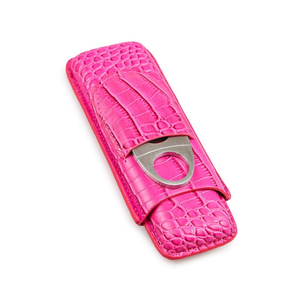 Porta 2 Charutos em Couro Motier com Cortador - Rosa