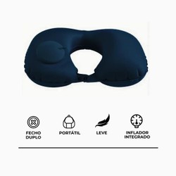 Travesseiro Almofada de Pescoço Inflável e Portátil - AZUL ESCURO
