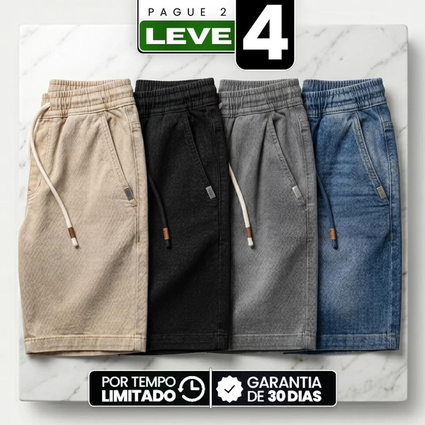 [Leve 4, Pague Só 2!] Bermuda Vulcan Masculina em Algodão Texturizado e Blend de Ajuste Relaxado com Padrão Espinha de Peixe e Cós Ajustável