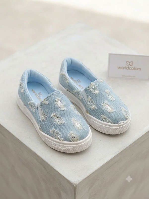 TÊNIS INFANTIL MENINA DANCE KIDS AZUL JEANS WORLDCOLORS 135006 (MANCHADO)