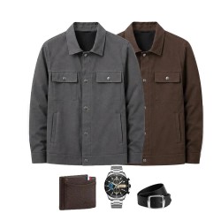 Jaqueta Masculina Montero em Algodão e Poliéster Interior Forrado e Bolsos Superiores +BRINDES: Relógio, Cinto e Carteria